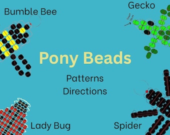 Modèles d'animaux en perles Pony : bourdon, gecko, coccinelle, araignée (téléchargement PDF)