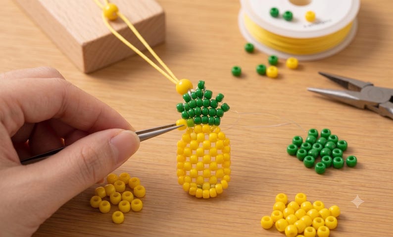 Summer Pony Bead Patterns PDF, Watermelon Turtle Pineapple Flower Roller Skate Keychain Tutorial, Plastic Bead Craft Guide, Digital Download