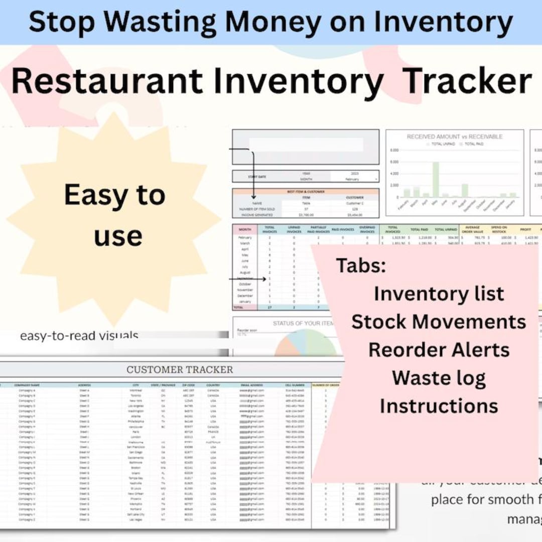 Restaurant Inventory Tracker Management Template: Spreadsheet Excel ...