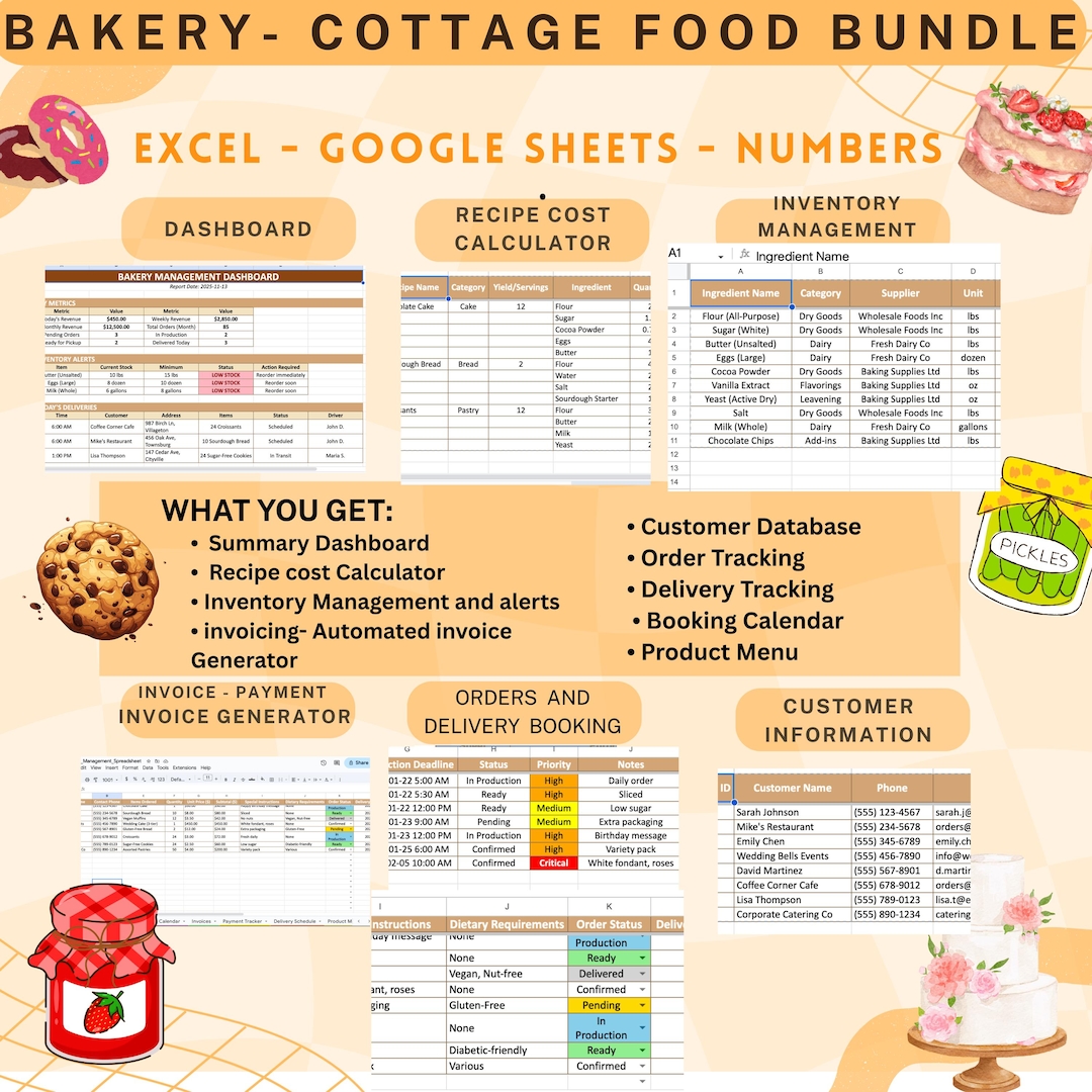 Bakery Template Bundle | Invoice Generator | Inventory Tracker | Excel ...