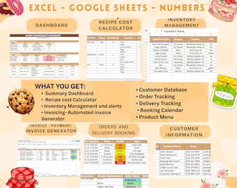 Bakery Template Bundle | Invoice Generator | Inventory Tracker | Excel Google Template |Cafe | Cottage Food | Digital Download
