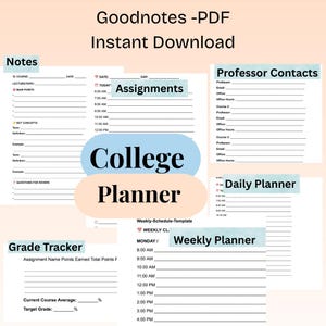 Planificador universitario para Notion y GoodNotes, planificador académico para iPad, seguimiento de tareas, horario diario de clases, descarga del planificador estudiantil en PDF