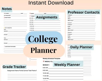 Agenda universitaire pour Notion & GoodNotes, agenda académique iPad, suivi des devoirs, horaire de cours quotidien, agenda étudiant à télécharger au format PDF