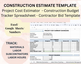 Construction Template for Project Planning  Budget Tracker  and Contractor Bid Template Perfect for Contractors, Builders, Project Managers