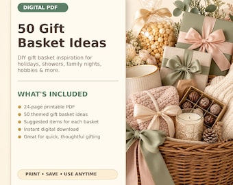 Gift Basket Creation Ideas 50  DIY Gift Baskets, Printable PDF Digital Download Gifts for Men, Baby Shower, Christmas, Coffee, Movie