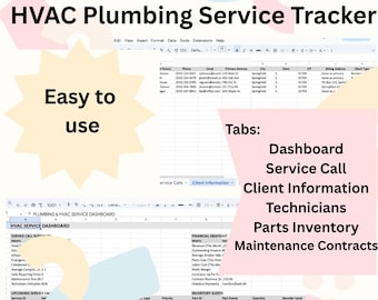 Plumbing and HVAC Template Bundle: Client Database,  Track Service Tech Calls, Technicians, Inventory, and Maintenance Contracts