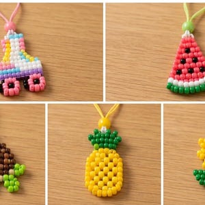 Summer Pony Bead Patterns PDF, Watermelon Turtle Pineapple Flower Roller Skate Keychain Tutorial, Plastic Bead Craft Guide, Digital Download