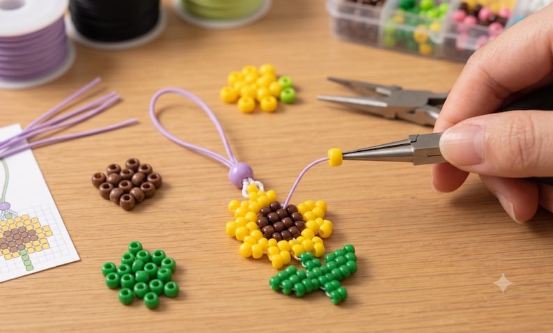 Summer Pony Bead Patterns PDF, Watermelon Turtle Pineapple Flower Roller Skate Keychain Tutorial, Plastic Bead Craft Guide, Digital Download