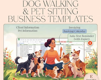Pet Sitter Template | Dog Walker | Dog Groomer: Booking Calendar Auto Send Text Reminder with Zapier Connect Track Client, Pet Invoicing