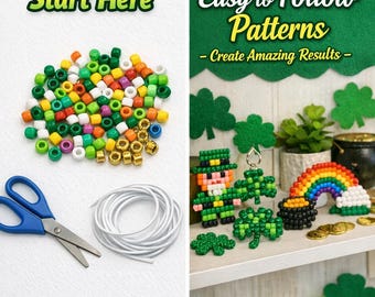 Wzory koralikowe Pony Beads – irlandzkie wzory rzemieślnicze na Dzień Świętego Patryka (5) – samouczek koralikowania dla dzieci – natychmiastowe pobranie instrukcji DIY w formacie PDF