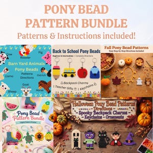 Perlenmuster-Set „Pony“: 5 tolle saisonale Designs | Einfache DIY-Bastelideen | Halloween, Herbst, Bauernhoftiere, Schulanfang