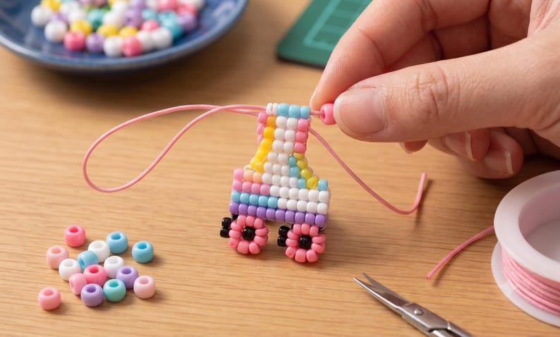 Summer Pony Bead Patterns PDF, Watermelon Turtle Pineapple Flower Roller Skate Keychain Tutorial, Plastic Bead Craft Guide, Digital Download