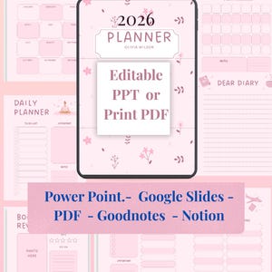 Agenda rose 2026 pour organiser chaque semaine et mois chaque mois, modèle Ipad, imprimable, modifiable, PowerPoint Google Slides PDF Goodnotes Notion