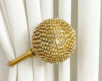Luxury Crystal Curtain Holdback, Gold Rhinestone Holdback, Elegant Drapery Tieback, Decorative Curtain Accessory