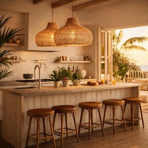 Lámpara colgante de ratán artesanal, lámpara de techo tejida estilo bohemio, estilo wabi sabi (53 x 37 cm)