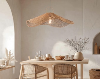Handmade Rattan Pendant Light, Woven Boho Chandelier, 55cm