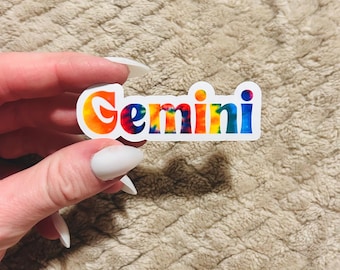 groovy tie-dye gemini zodiac sticker  |  clear border rainbow astrological sign sticker