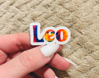 groovy tie-dye leo zodiac sticker  |  clear border rainbow astrological sign sticker
