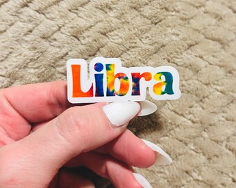 groovy tie-dye libra  zodiac sticker  |  clear border rainbow astrological sign sticker