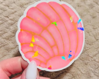 pink concha sticker  |  holographic concha sticker