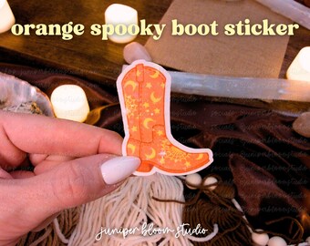 orange cowboy boot holographic sticker  |  spooky western halloween sticker