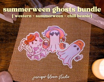 summerween ghosts holographic sticker bundle  |  spooky cowboy halloween ghost sticker set