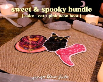 sweet & spooky holographic sticker bundle  |  spooky cat cake cowgirl boot halloween sticker set