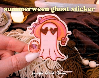 beach babe summerween holographic sticker  |  spooky summer halloween ghost sticker