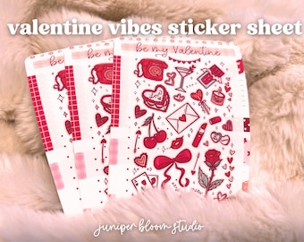 valentine’s day sticker sheet  |  vday vibes cute sticker sheet for journaling scrapbooking planner