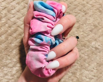 cotton candy scrap scrunchie  |  pink and blue cloud hair scrunchie