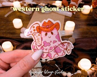 western ghost holographic sticker  |  spooky cowboy halloween ghost sticker