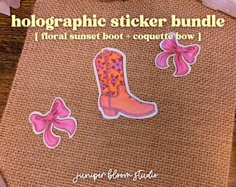 cowboy boot & bows holographic sticker bundle  |  western summerween sticker pack