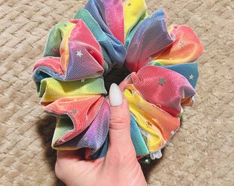 luxe oversized celestial rainbow pride scrunchie  |  rainbow  lgbtqia+ hair scrunchie