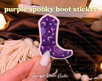 purple cowboy boot holographic sticker  |  spooky western halloween sticker