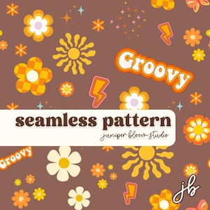 brown groovy digital seamless pattern | retro floral print at home downloadable digital pattern