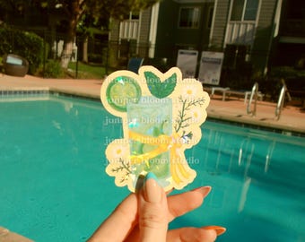 coquette mint mojito sticker | summer drinks and bows holographic sticker