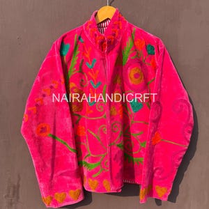 Jacket For Women&#39;s, Floral Embroidery Jacket Coat, Handmade Short Coat, Unisex Jacket With Two Side Pocket, Casual Jacket, Christmas Gifts,