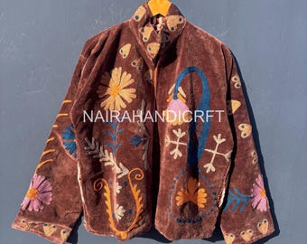 Hand Embroidered Velvet Jacket – Love Art Statement Coat | Boho Luxury Outerwear | Handmade Art Jacket, Christmas Gifts