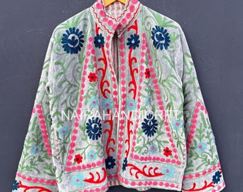 Floral Embroidered Velvet Jacket Velvet suzani jacket Winter Unisex jacket With inside cotton Lining Women's casual jacket | Newyear Gift