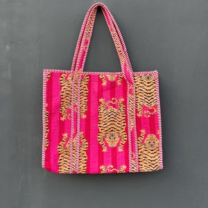 Baumwolle Tiger Druck handgemachte Tragetaschen indischen Stil Boho Quilted Taschen Frauen tragen Tragetaschen Geschenk für sie