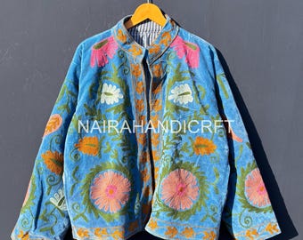 Hand Embroidered Velvet Jacket – Floral Folk Art Statement Coat | Boho Luxury Outerwear | Handmade Art Jacket, Christmas Gifts