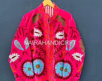 Floral Embroidered Velvet Jacket –  Statement Coat | Boho Luxury Outerwear | Handmade Art Jacket, Newyear Gifts
