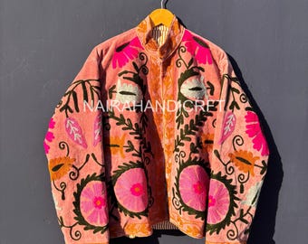 Hand Embroidered Velvet Jacket – Floral Folk Art Statement Coat | Boho Luxury Outerwear | Handmade Art Jacket, Christmas Gifts