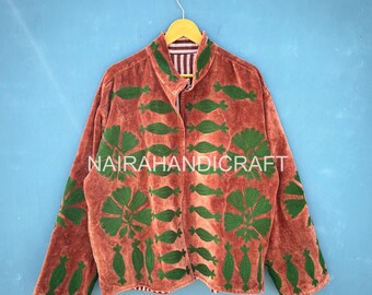 Handgefertigte Samtjacke - Einzigartige bestickte Jacke Unisex Boho-Stil | Geburtstagsgeschenk