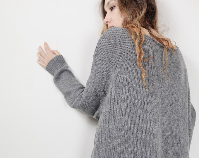 OVERSIZED knit Woman sweater Grey pullover wool sweater