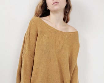 OVERSIZED stricken Frau Pullover Senf Pullover Wolle Pullover