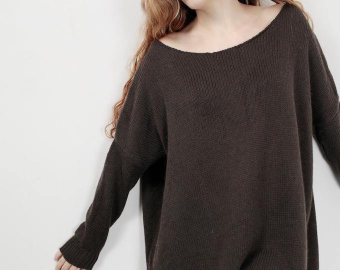 OVERSIZED knit Woman sweater/ Knit sweater Brown pullover wool sweater