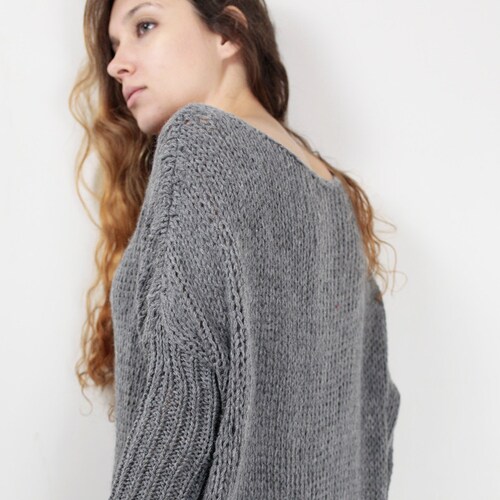 Hand Knit Woman Wool Sweater Cropped Top Grey Pullover Sweater - Etsy