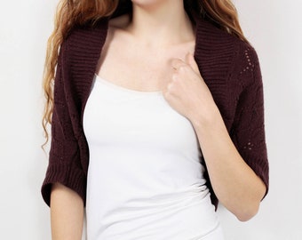 Knit woman sweater Little cardigan sweater little shrug plum Wine sweater