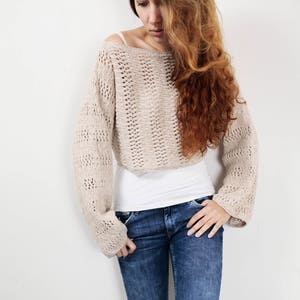 Hand knit sweater Little cover up top cropped sweater wheat pullover sweater image 1